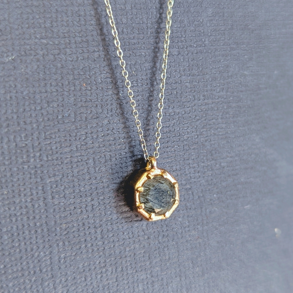 Lauren Wolfe - 14k Gold Octagon Tourmalated Black Quartz Necklace